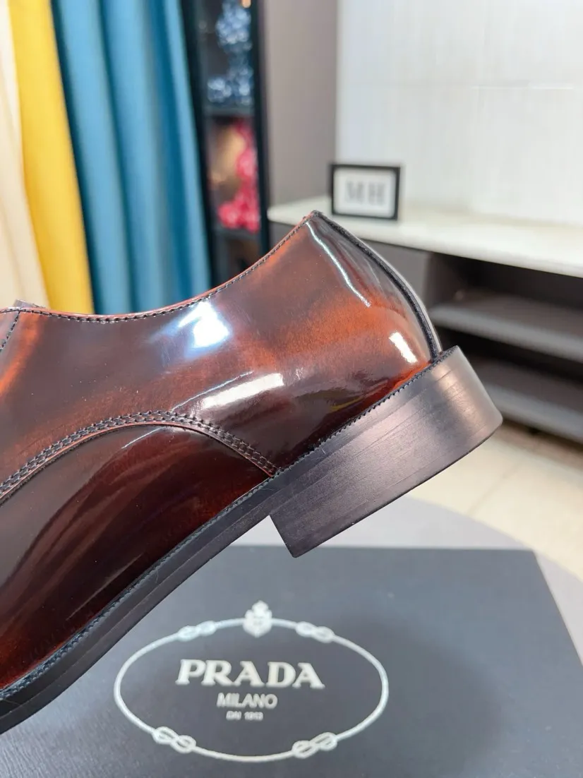 Men's shoes 💰560🌹🌹[Prada leather shoes] Top purchasing agency Original imported Italian custom-made cowhide leather surface, ➕Fully imported water-dyed breathable cowhide lining, original factory special molded sole, super comfortable, size: 38-44